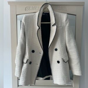 Zara Blazer White tweed with black stitching size XS